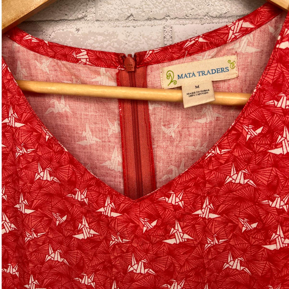 Anthropologie M ORIGAMI BIRD Print Short Sleeve Fit & Flare Ruffle Dress Red - Picture 4 of 4